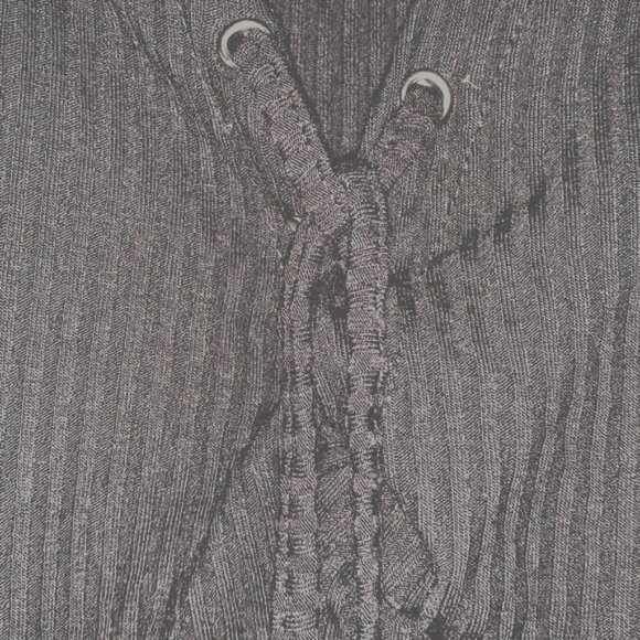 Black Ribbed Tank Bodysuit With Lace-Up Front Medium Iris - Picture 4 of 9